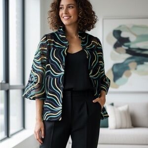 Damee Inc. Sheer Mesh Soutache Ribbon Art To Wear Maximalist Jacket Wire‎ Collar